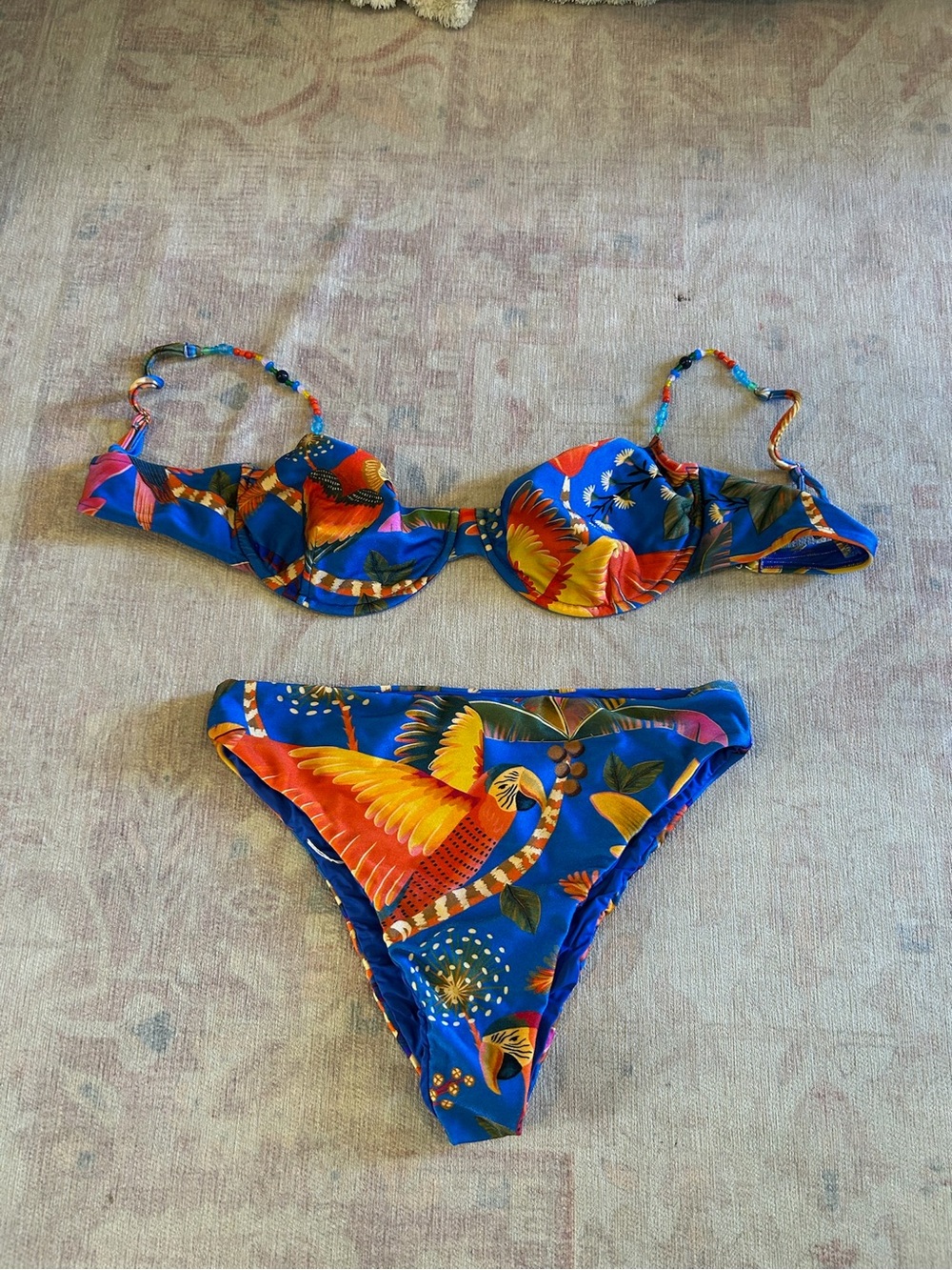 FARM Rio Blue Tropical Print Bikini with Orange & Yellow Accents